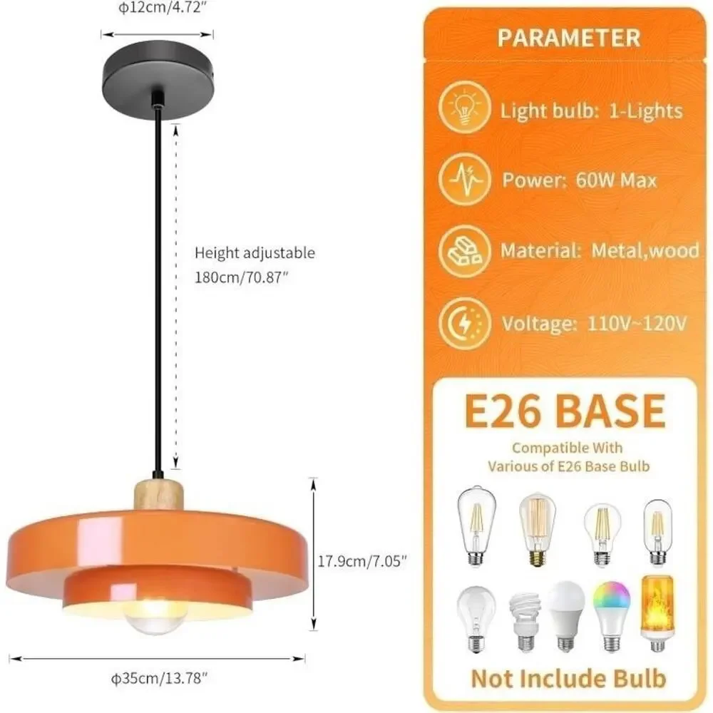 NEW Retro Mid Century Modern Orange Pendant Lamp Light Fixture Nordic 2 Tiered